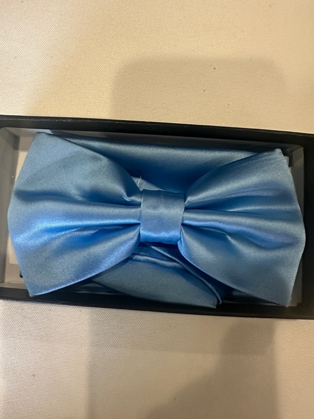 New Satin Bow Ties/ with Hankies/ Medium Blue